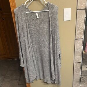 Gray Open-Front Knit Sweater